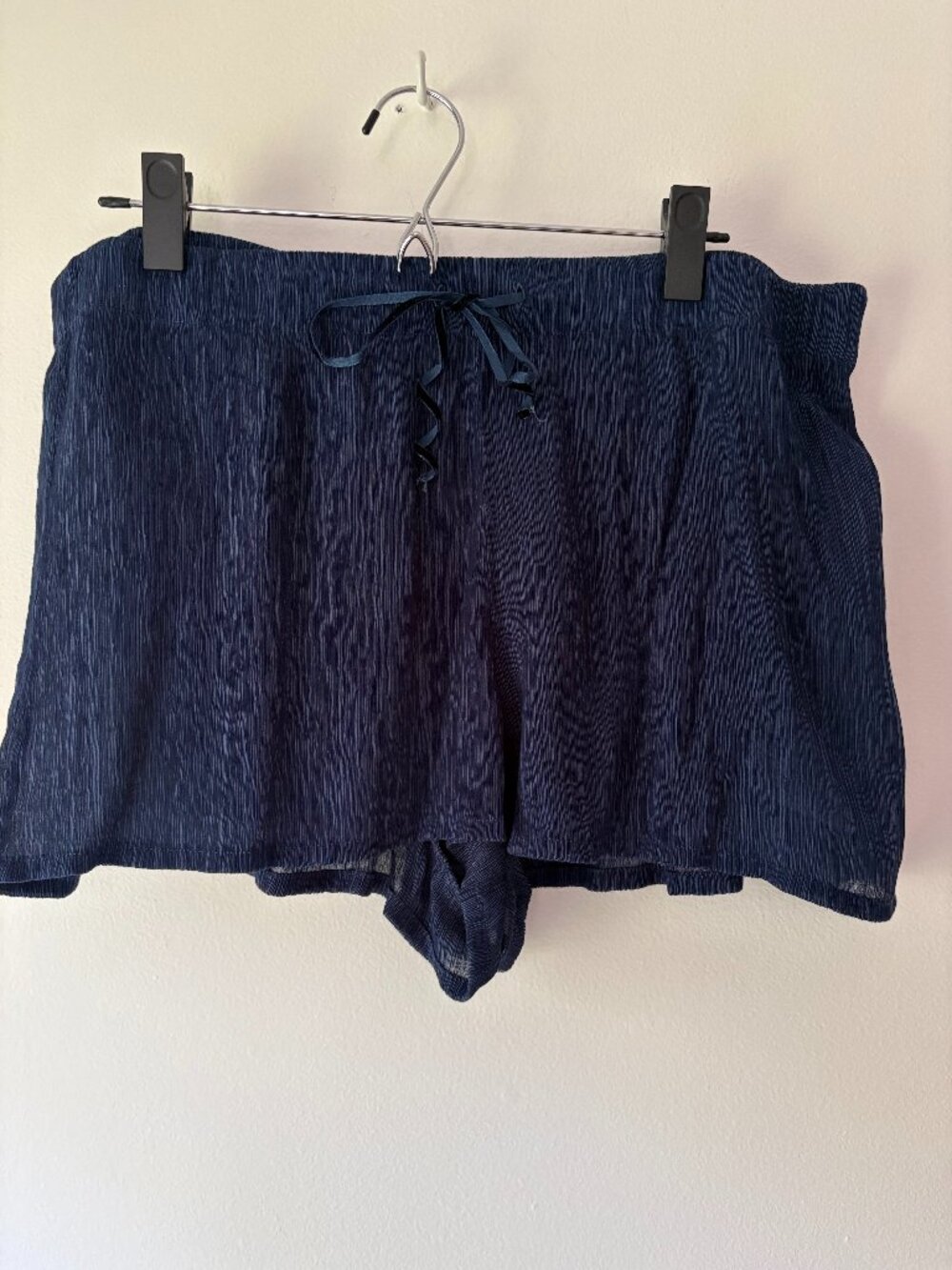 Zara Navy Blue Plissé Crinkle Shorts 🌊 Flowy High Waisted Ribbon Drawstring 10